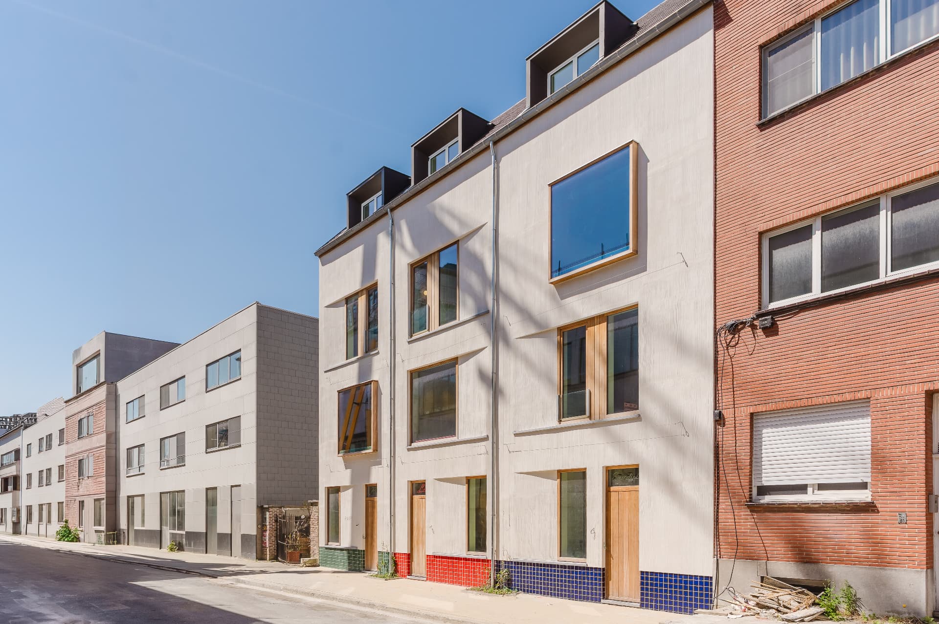 The three Funkey townhouses seen from the street