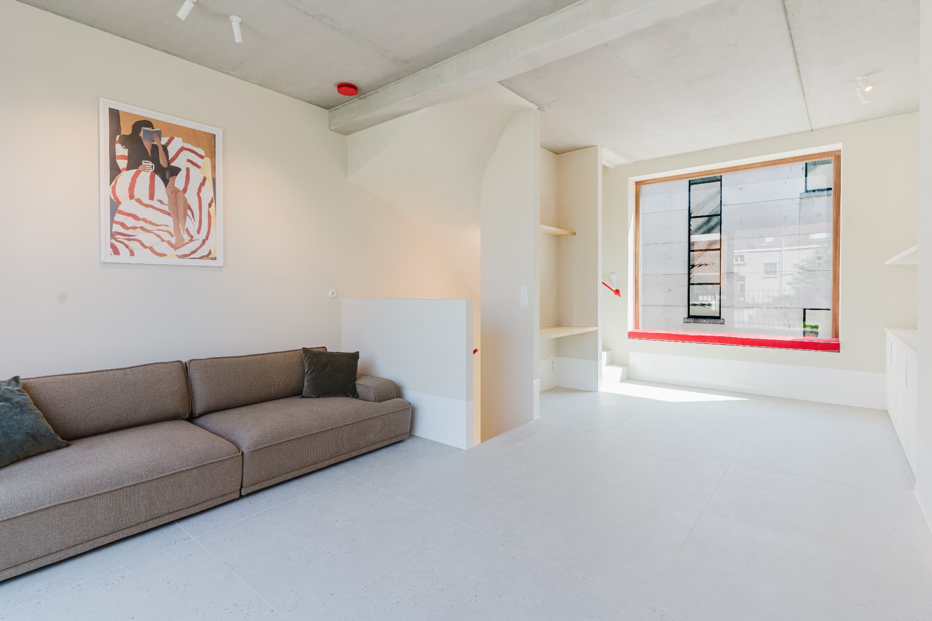 Living room with the red handrail